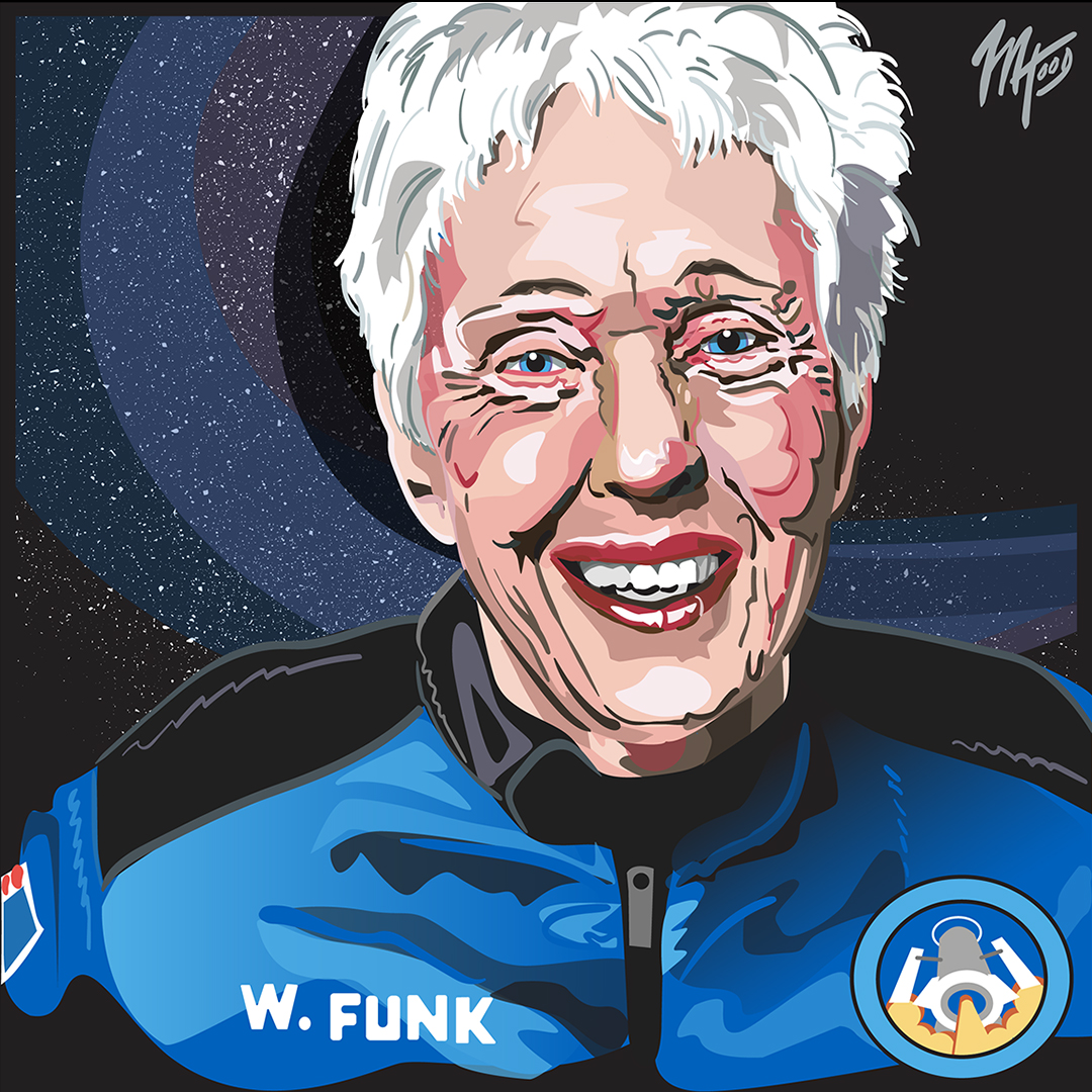 Portrait of Wally Funk by Matt Hood, Graphics Without Borders