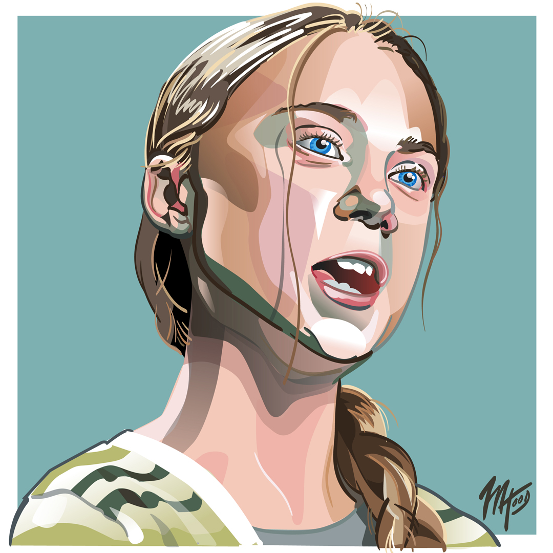 Portrait of Greta Thunberg by Matt Hood, Graphics Without Borders