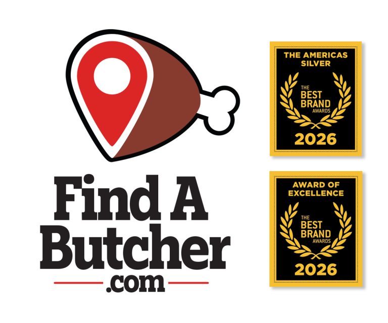 This logo for Find A Butcher was awarded two Best Brands Awards in 2026 in an international competition.